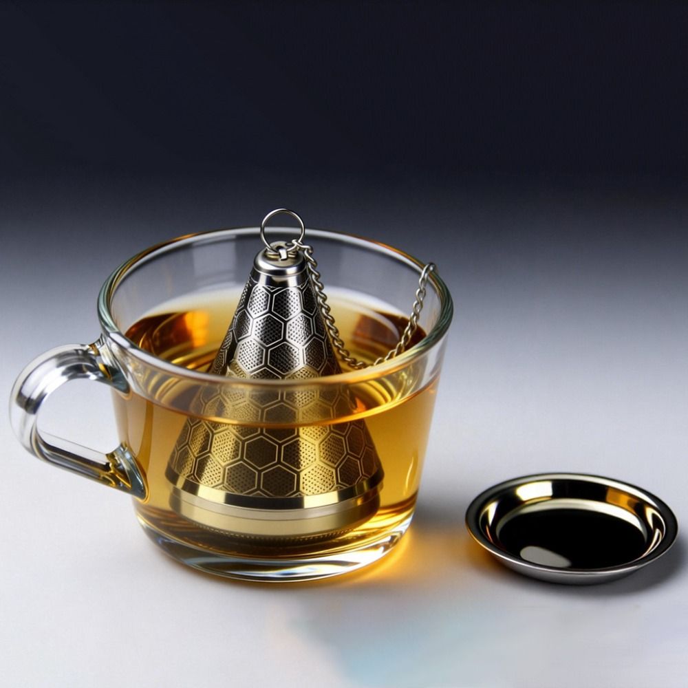 304 Stainless Steel Tea Strainer with Chain Hook and Tray Tea Separation Filter Screen  Teapot