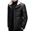 Men's Thickened Genuine Leather Down Jacket - Plus Size, Middle-Aged & Elderly, Winter Turn-Down Collar Outerwear, Loose Fit