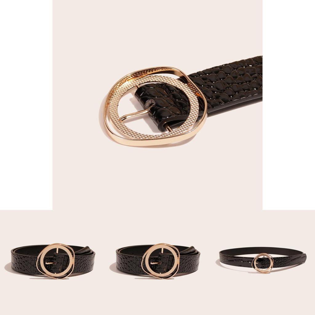 Sweet Womens Faux Leather Belt With Pattern And Alloy Buckle For Casual Wear