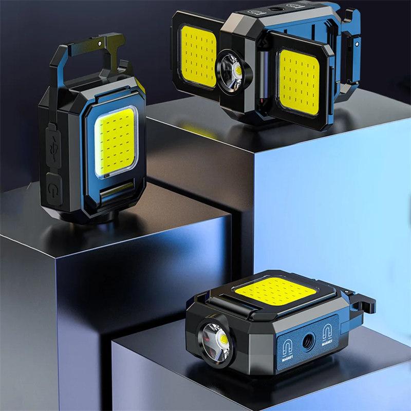 Pocket Work Light 1000LM COB LED Mini Keychain Light USB Rechargeable Flashlight IPX4 Waterproof for Outdoor Camping Hiking