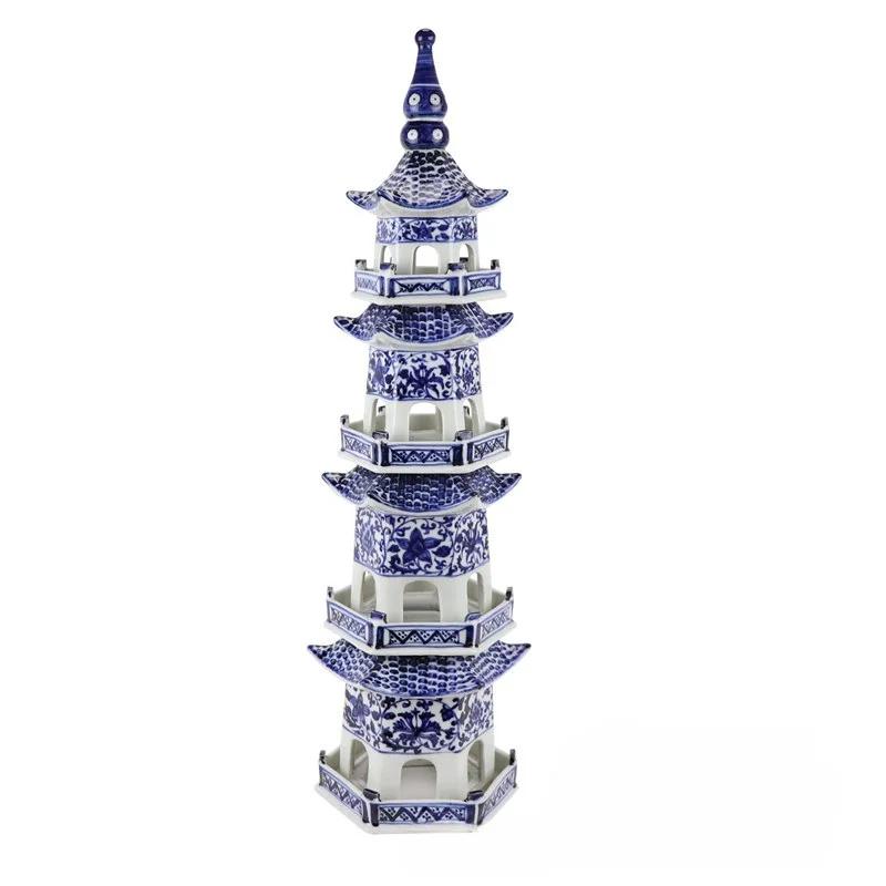 Jingdezhen keramická modrobílá Wenchangova věž, vynikající pagoda, dekorace věže, chrámová pagoda, ozdoby