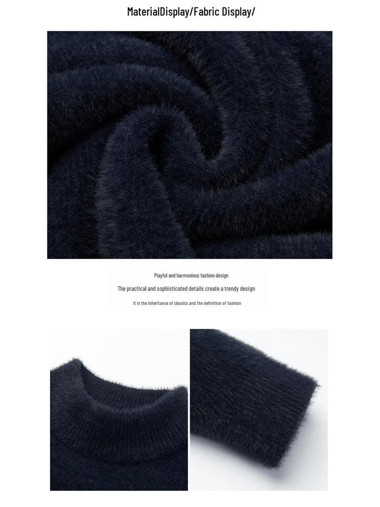 Men's Thick Chenille Velvet Turtleneck Sweater with Golden Carving