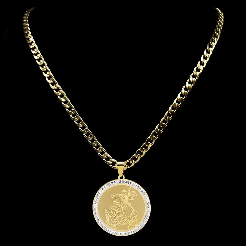 SAINT MICHAEL Archangel Crystal Hip Hop Necklace for Men Women Stainless Steel Rhinestone Big Pendant Necklaces Jewelry NZZZ506