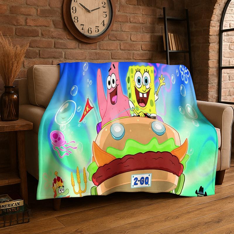 Cartoon S-SpongeBob Patrick Star Flannel Blanket Soft Warm Throw Blanket for Bedroom Living Room Bed Travel Camping Picnic Kid