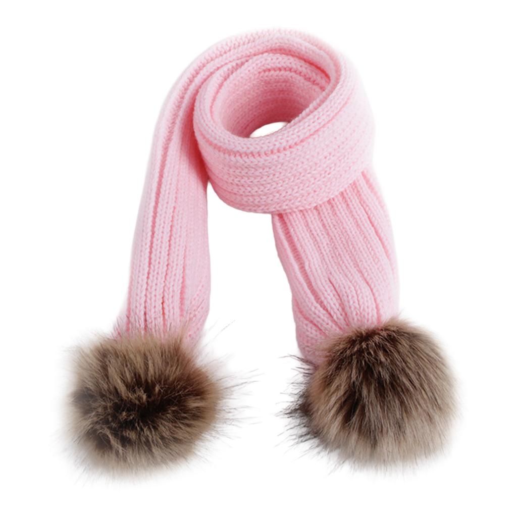 Baby Hat And Scarf Set With Faux Raccoon Fur Balls Winter Warm Knitted For 6-36 Months Infant Toddler Accessories
