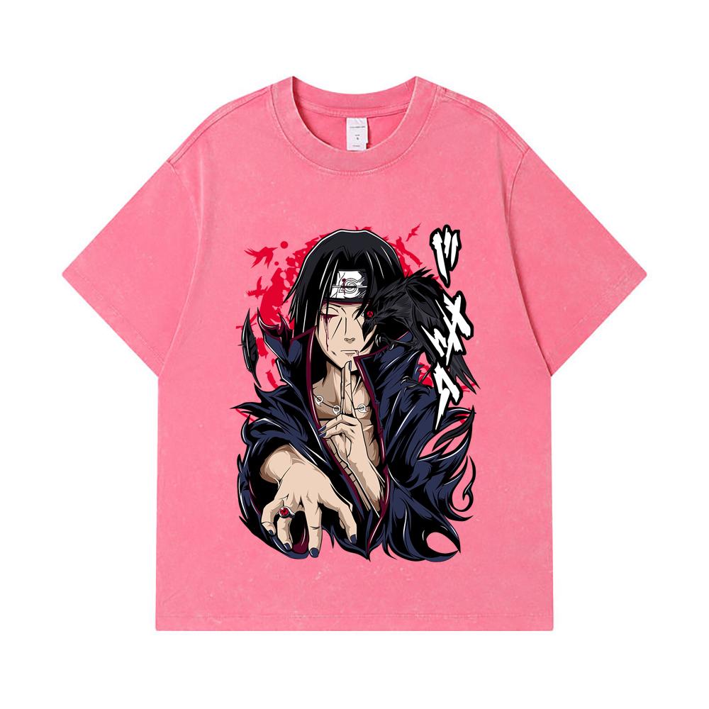 275 GSM Washed T-shirts 100% Cotton Naruto V3 Itachi Print Unisex Heavy Cotton T Shirt