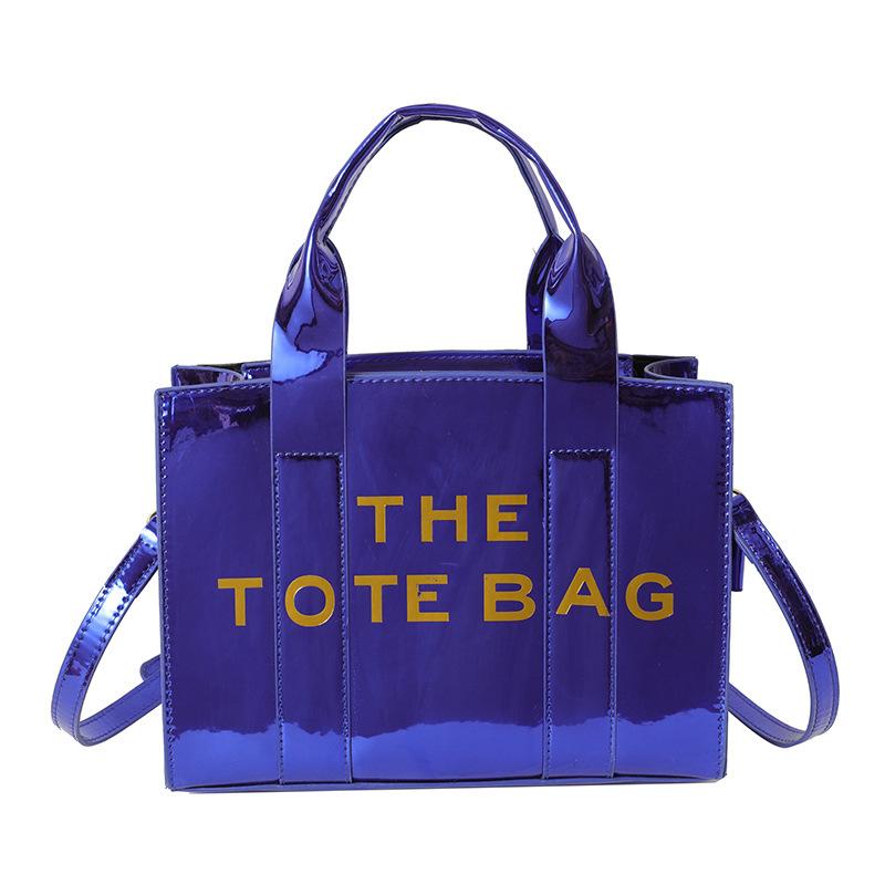 Summer new letter printing contrasting color pu glossy large capacity women's tote bag women's shoulder messenger bag