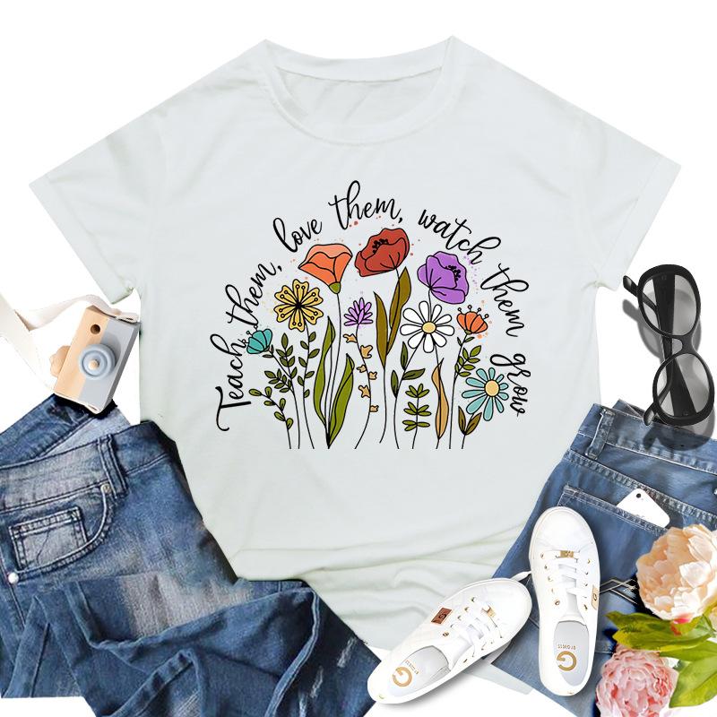 Rundhalsausschnitt, kurzärmelig, bedruckt, inspirierende Lehrerin, bequem, lässig, locker, Baumwolle, kurzärmelig, T-Shirts für Damen