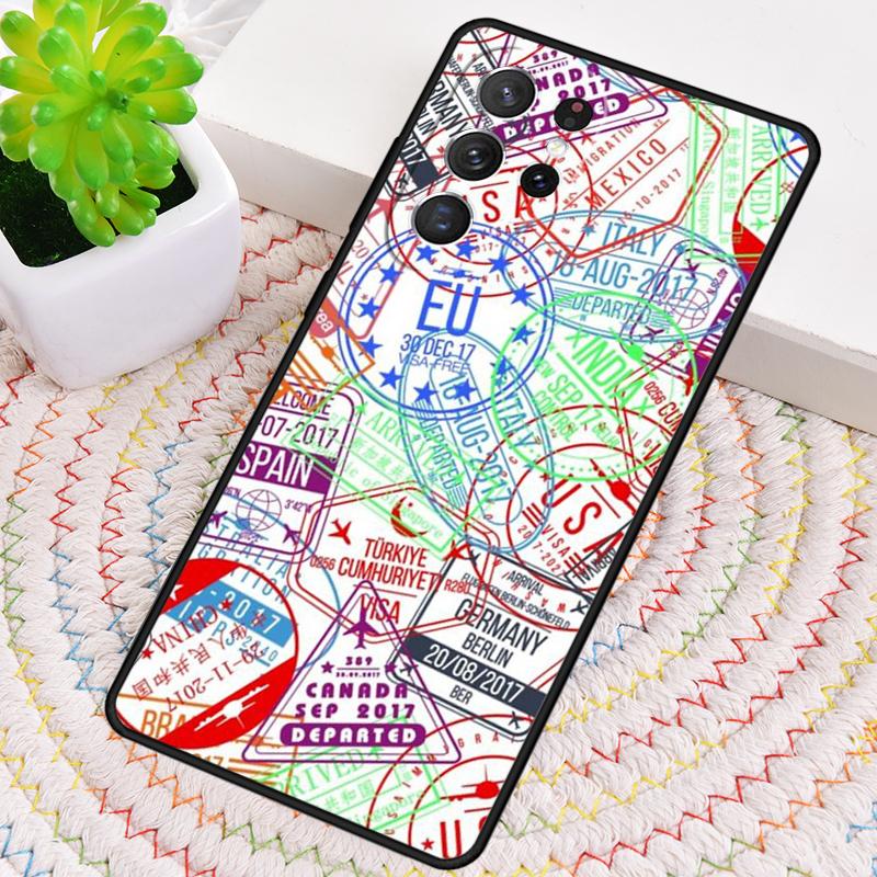 Retro Post Card Passport Stamps Phone Case For Samsung Galaxy note 10 pro S26 S25 S24 S23 S22 Ultra Plus S21 FE S20 Cover