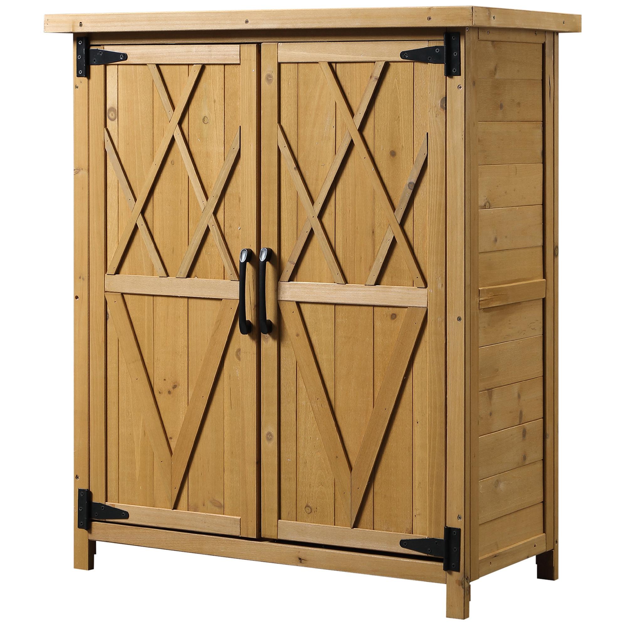 Abri de jardin Armoire de jardin 3 étagères 2 portes Toit en tôle galvanisée Étanche Bois de sapin 75 X 40 X 90 Cm Jaune