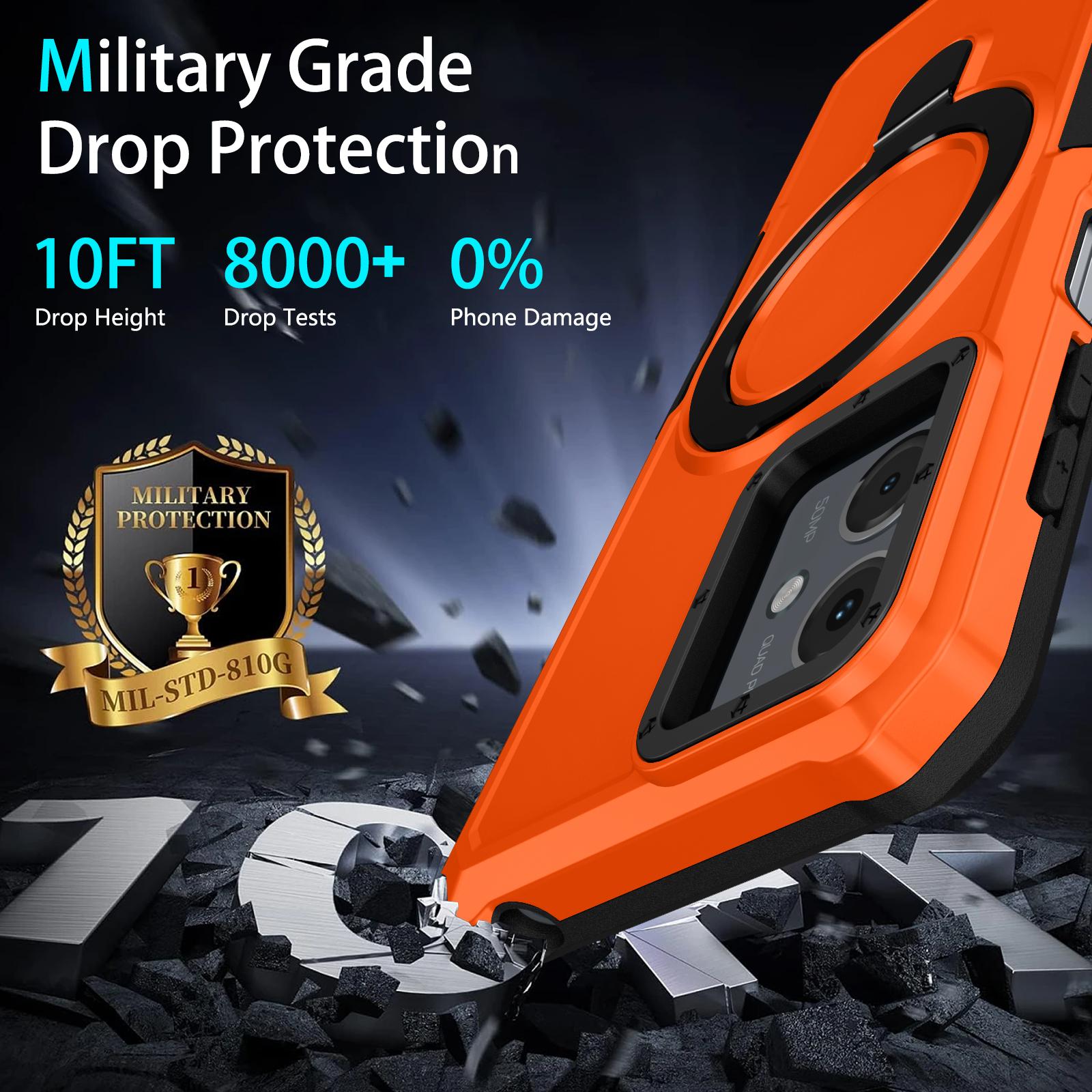 

For Motorola Moto G14 4G/E14 4G Case Ring Kickstand TPU+PC Hybrid Phone Cover Orange