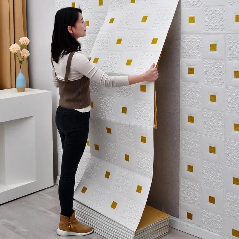 1/2/3/5/10m 3D Ceiling Pannel Wall Stickers Self Adhesive Foam Home Decoration DIY PVC Wallpaper Living Room Kids Bedroom