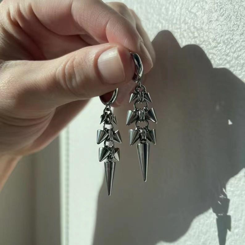 Stainless Steel Rivet Cone Drop Earrings, Creative Punk Bullet Jewelry