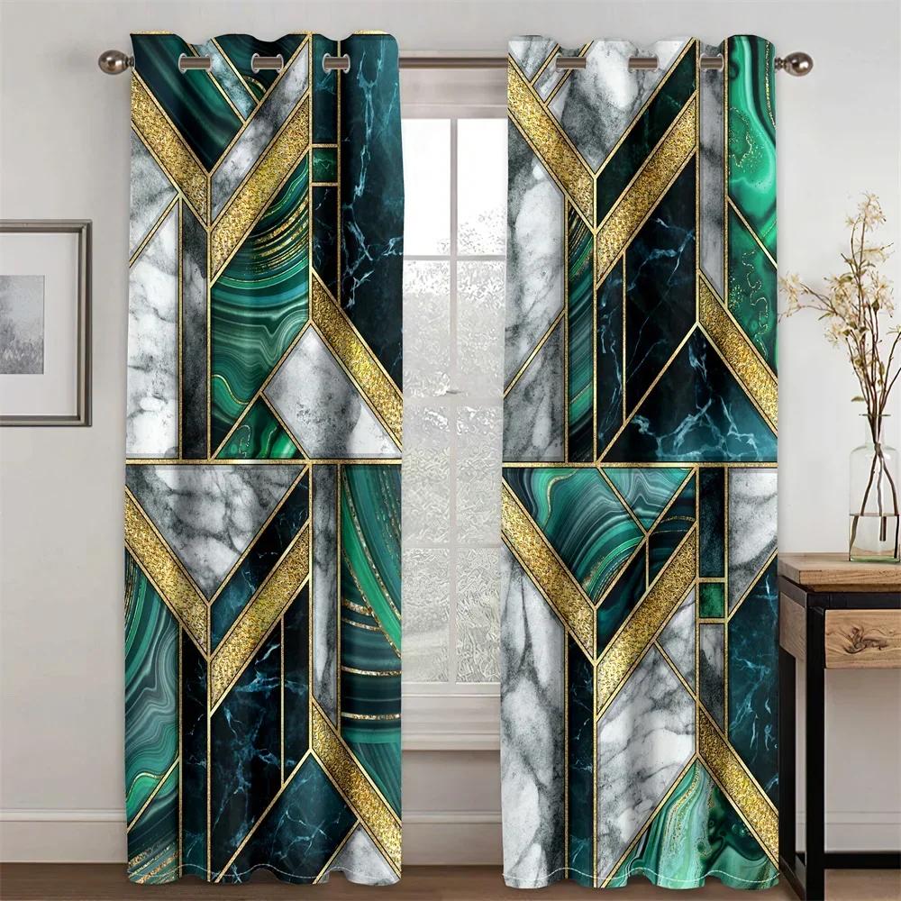 Luxury Abstract Art Marble Black Gold Free Shipping 2 Pieces Thin Shading Window Curtain for Home Living Room Bedroom Decor Hook