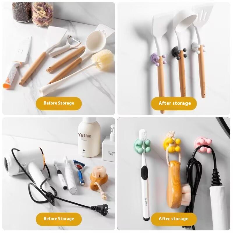 6Pcs Silicone Toothbrush Holders Waterproof Self Adhesive Multi-Function Hooks Punch Free Razor Shaver Rack Shelf Storage Hook