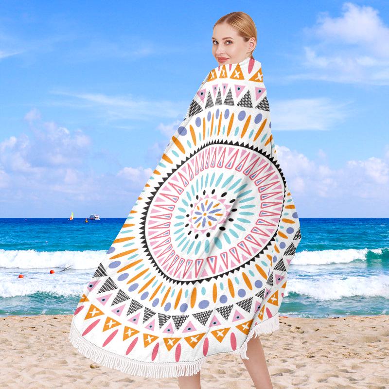 Serviette de Plage Ronde en Fibre Ultra-Fine pour Adultes - Personnalisable, Serviette de Sport et de Bain Absorbante