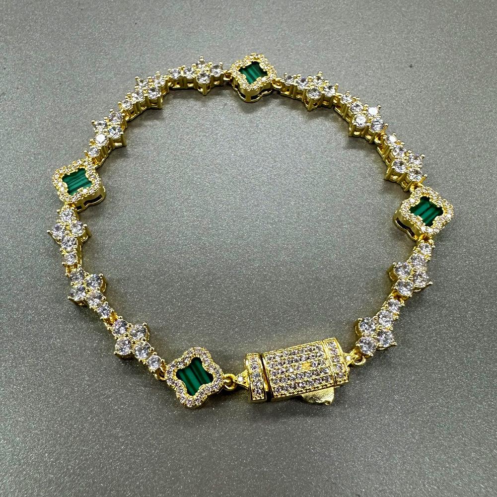 Hip hop ancient clover plane tennis chain zircon bracelet light luxury hip hop bracelet jewelry
