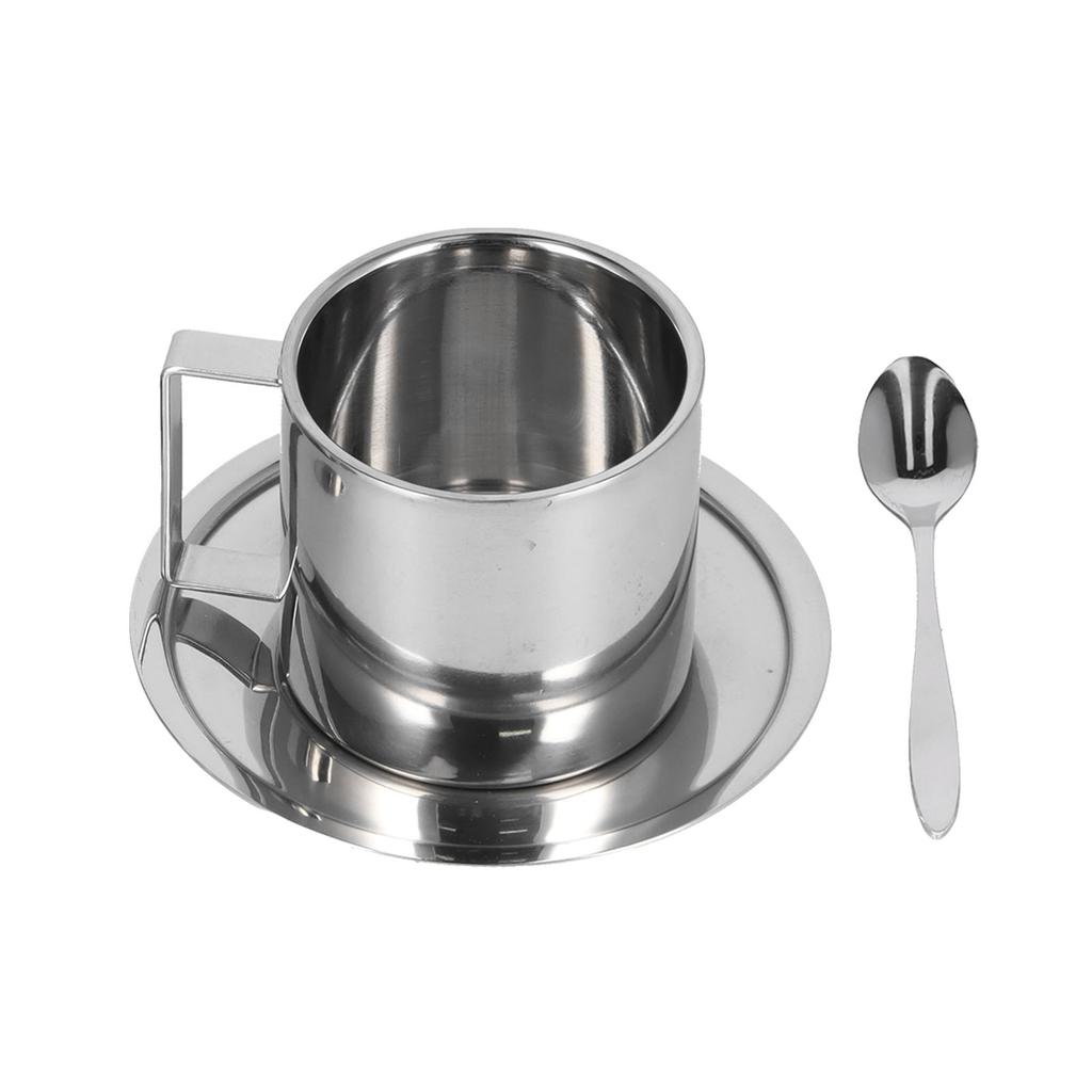 Ensemble 3 pièces Tasse à café isotherme Ensemble Tasses à double paroi en acier inoxydable Tasse à thé au lait avec soucoupe Ensemble cuillère