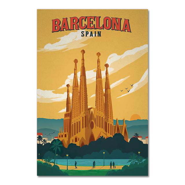 Europe Spain Barcelona Pop Art Travel Canvas Paintings Vintage Kraft Posters Coated Wall Stickers Home Decor Family Gift No Frame
