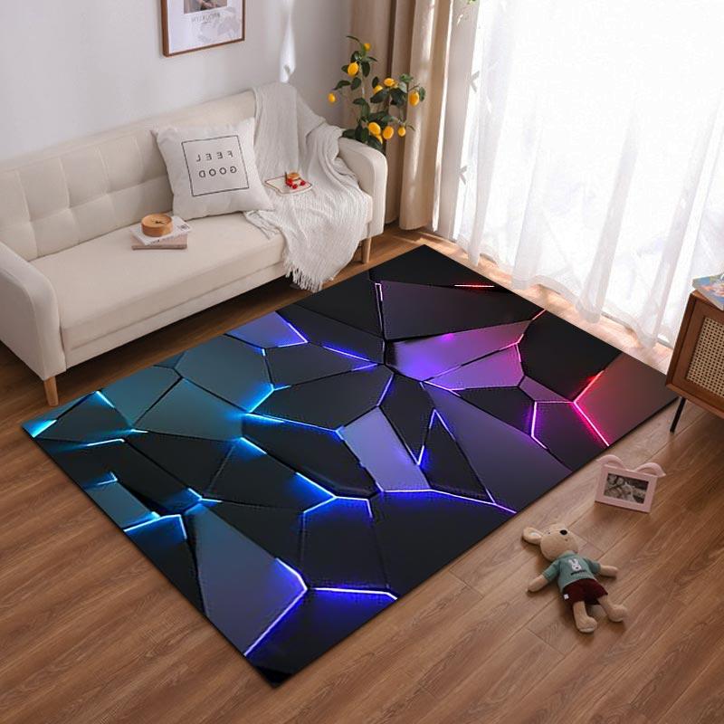 Modern Geometric Carpet with LED Light Pattern, Black 3D Style Design Suitable for use as an anti-slip for living room bedroom sofas