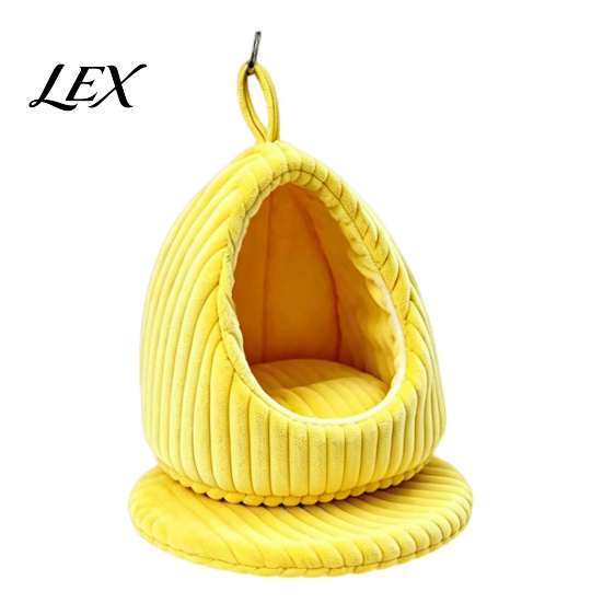 Birdcage Accessories Hanging Parrot Nest Bed, Winter Striped Plush Water Drop Shape Bird House Cozy Cave Bed with Removable Cushion, Cage Hammock for