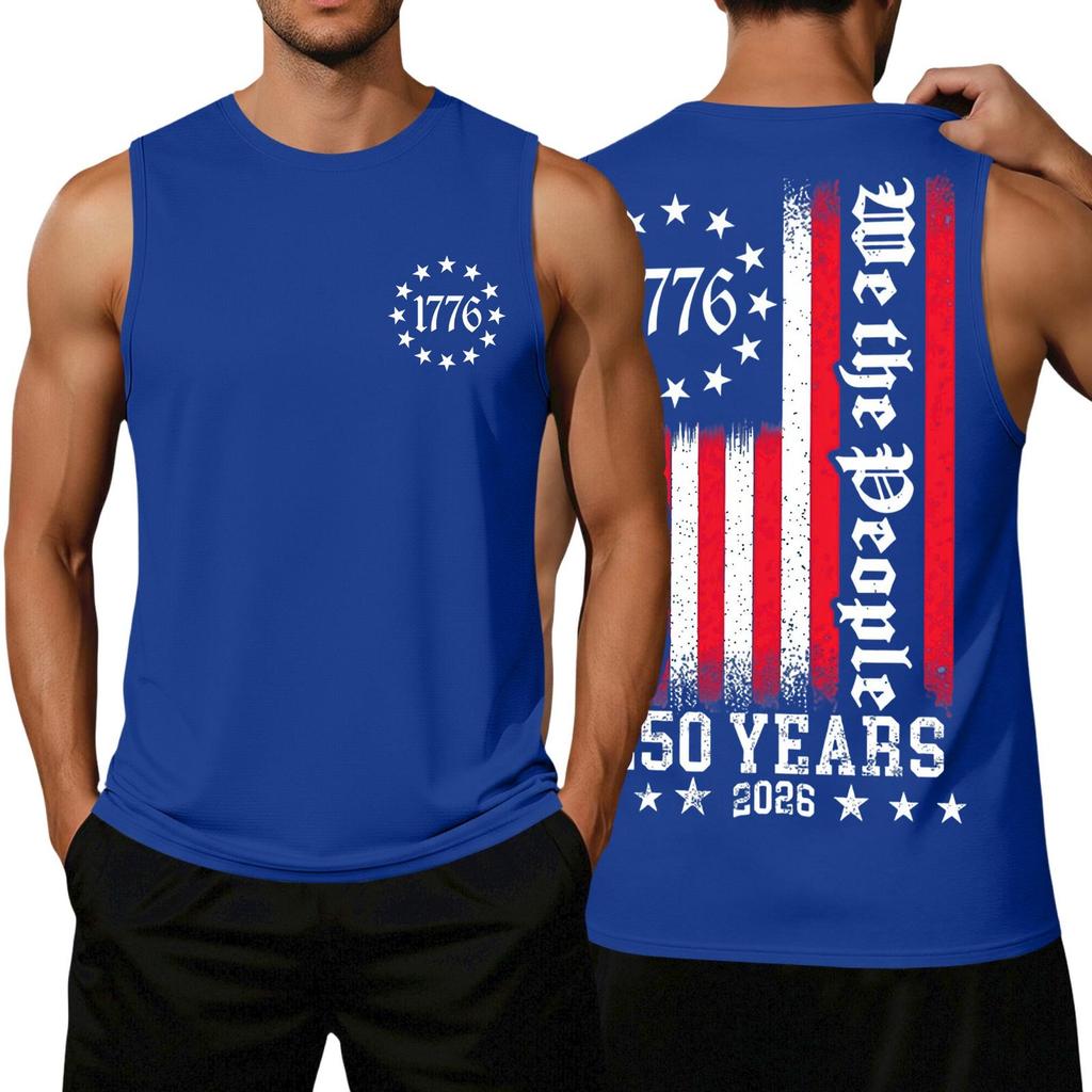 Men's Loose Fit Sleeveless Tank Top Independence Day Print Casual Workout Shirt 1776 Graphic We The People Design 250 Years 2026