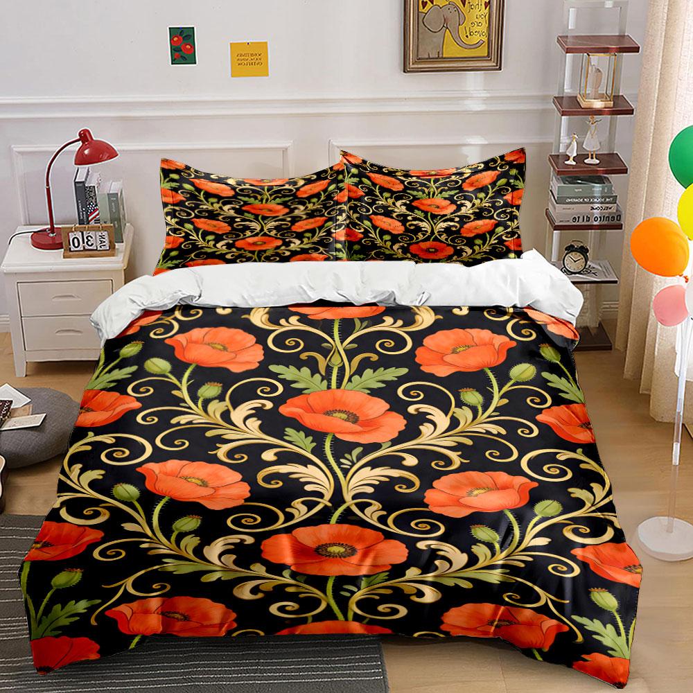 

Red poppies with gold vines. Bedding sets Duvet cover sets Duvet covers Pillowcases(1 * Duvet Cover 2 * Pillowcases, without duvet insert) 135x200cm
