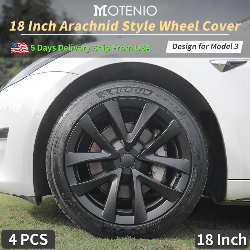 4PCS Hubcaps Design for Tesla Model 3 Full Rim Cover 2023 18 Inch Arachnid Wheel Cover Performance Replacement Car Accessories