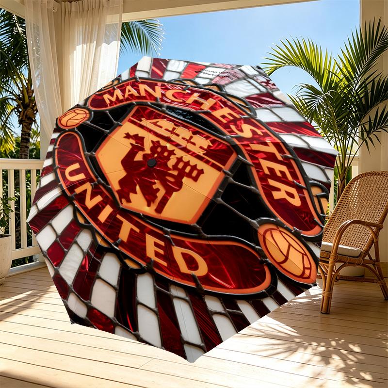Manchester United F.C Print Automatic Open Close Umbrella, Portable Foldable Umbrella, for Outdoor Commute Camping Trip, Ideal Birthday Gift