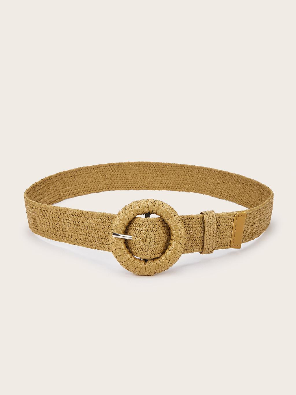 Minimally Designed Circular Buckle Decoration Women Casual Woven Waist Belt For Women Khaki Round