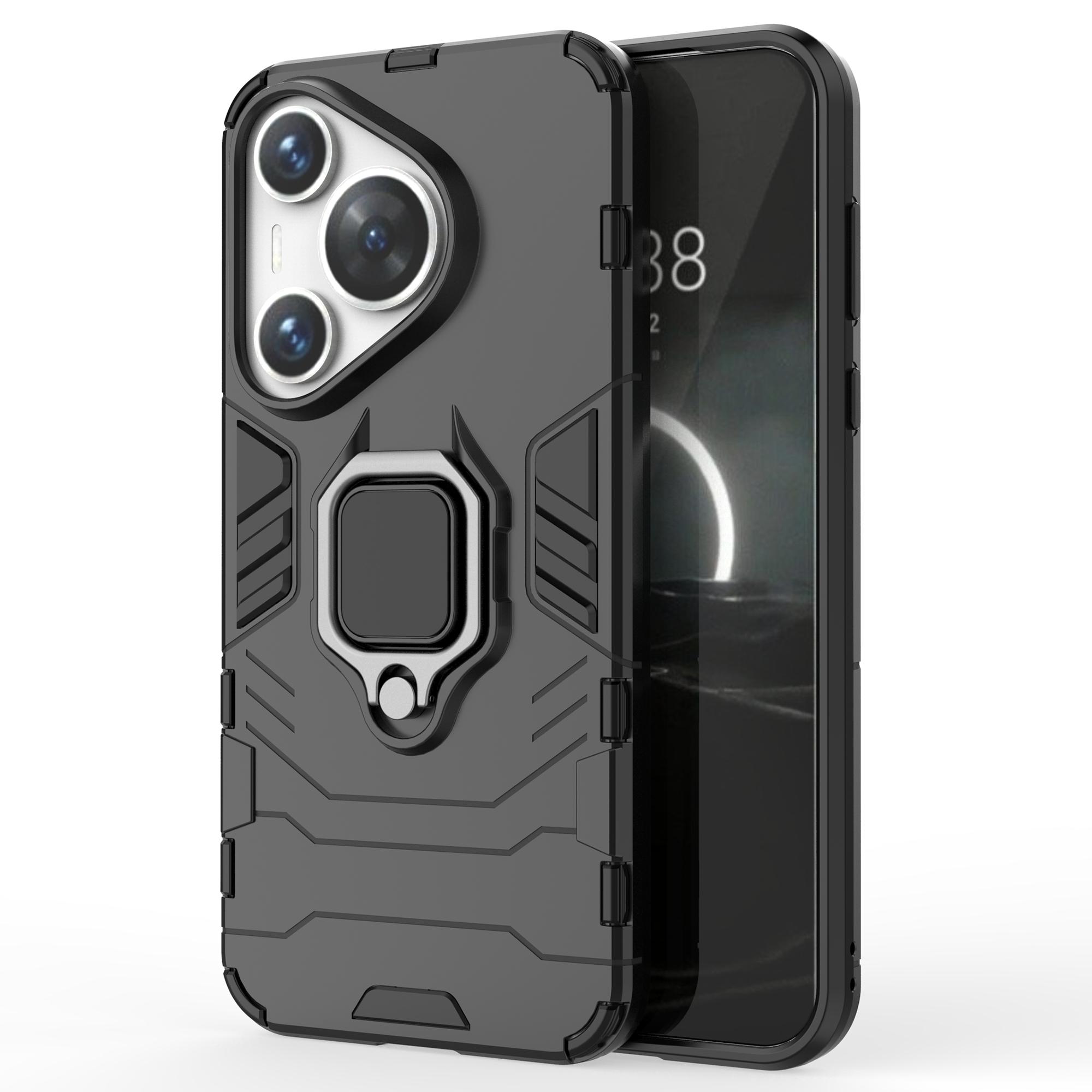 

For Huawei Pura 70 Case Slim-Fit PC+TPU Ring Holder Kickstand Protective Cover Black