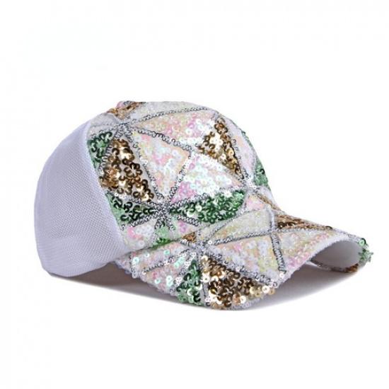 Women Adjustable Glitter Sequin Baseball Cap Sports Casual Mesh Sun Hat Summer