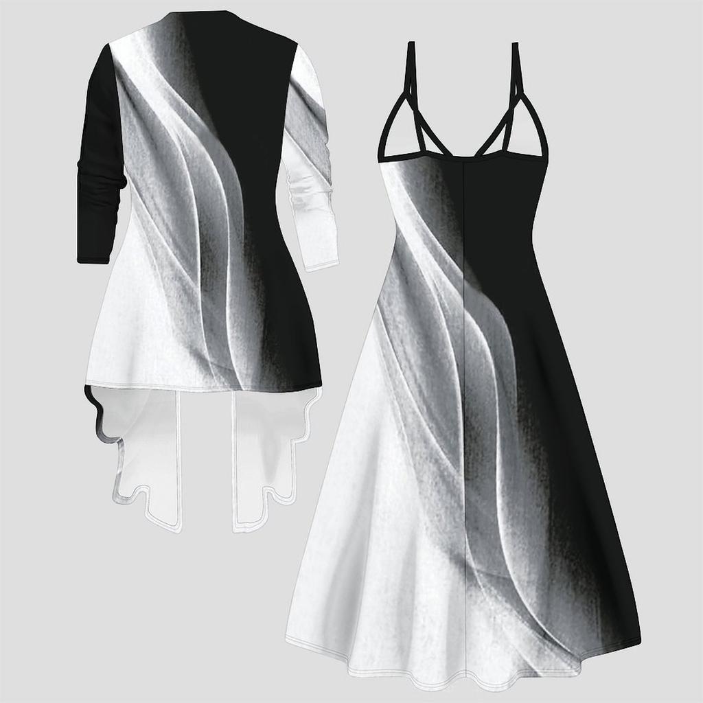 3D  Printed  Set Dress Coat ,  Double Color Combination with Simple Design  Fashion Print,suitable for Various Scene Fashion Styles