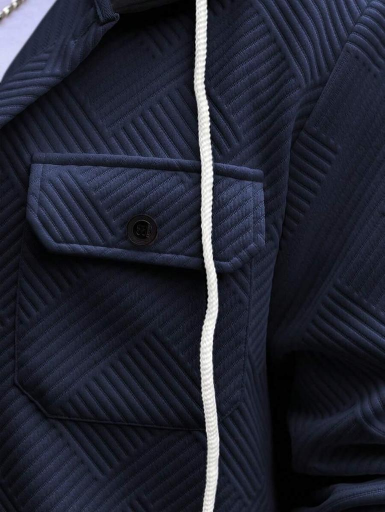 Men's Autumn/Winter Color Block Hooded Jacquard Sweatshirt with Buttons and Pockets
