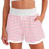 Women's Fashionable Relaxed-fit Striped Shorts With An Elasticated Waist Drawstring And Pockets