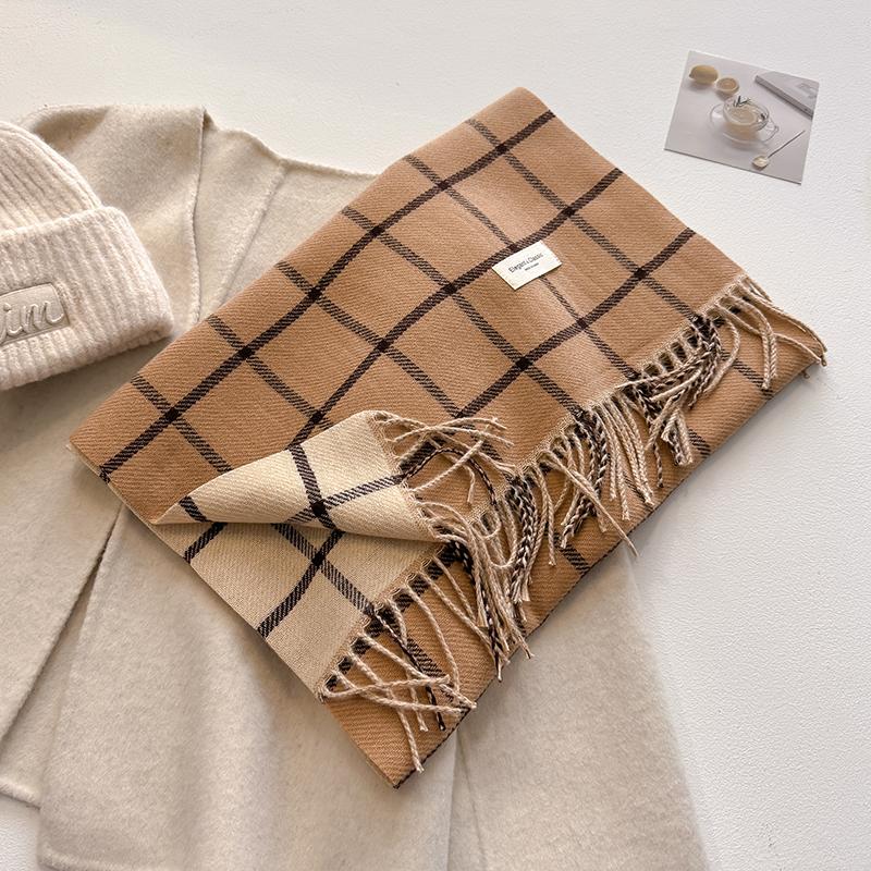 

Модный осенне-зимний теплый кашемировый шарф с узором в клетку, с длинными кисточками, женский утолщенный шарф, дамский шарф-кашне Bufanda Pashmina, новый