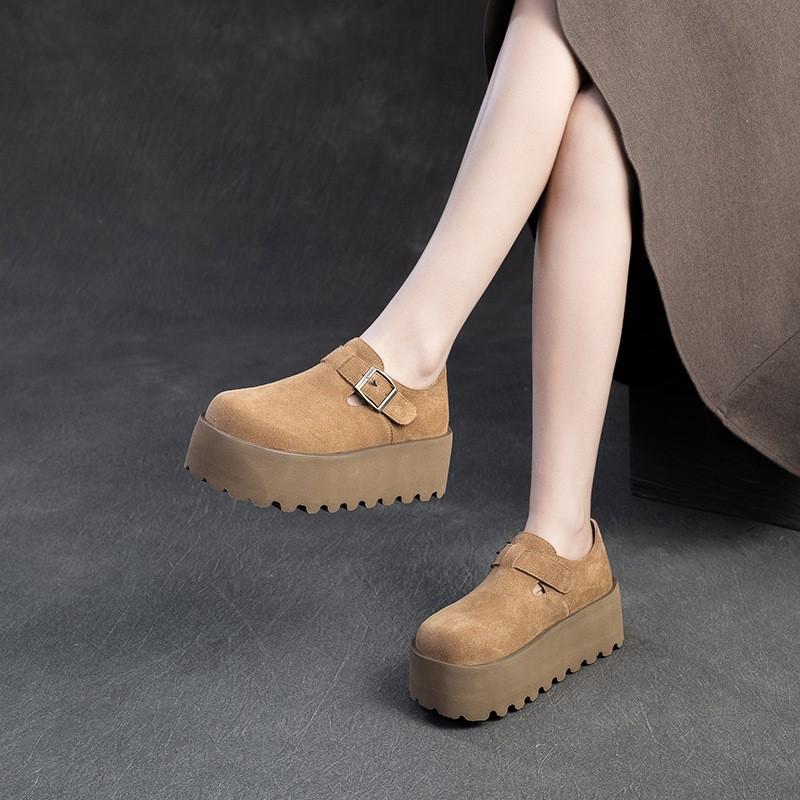 Johnature Retro Thick Soled Loafers Casual Height Increasing Versatile Women's Flat Platform Shoes