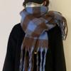 New hippocampus hair scarf winter women's Korean atmosphere sense advanced sense plaid warm thickened scarf men