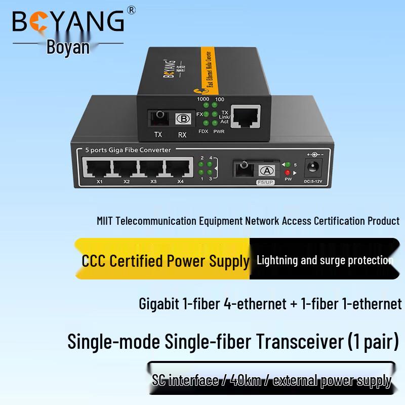 BOYANG Gigabit Single-Fiber 1-Optical 4-Electrical Fiber Optic Transceiver