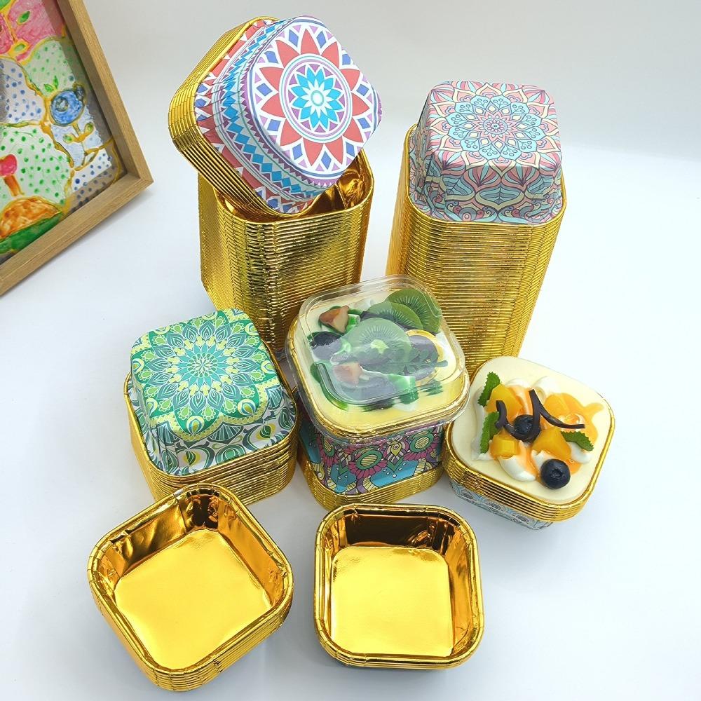50pcs Bohemian Style Cupcake Cups Square Snack Storage Bowl New Dessert Cups Baking Accessories
