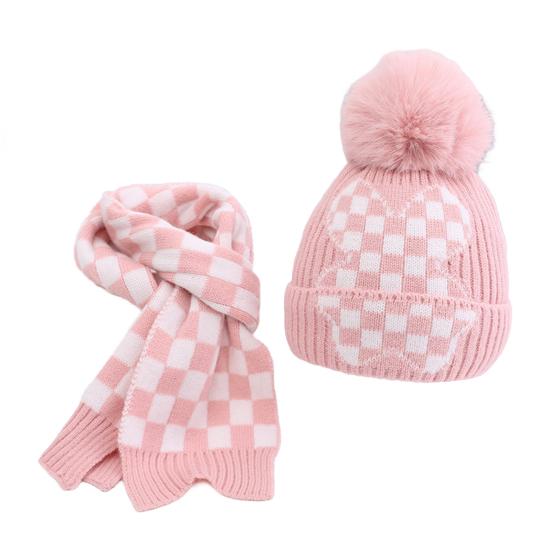 2Pcs/Set Children Hat Scarf Set Plush Ball Decor Thickened Velvet Lining Windproof Kids Winter Hat Scarf Set