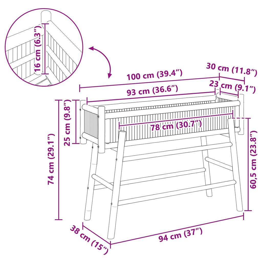Garden Planter with Stand Natural 100 X 38 X 74 Cm Bamboo