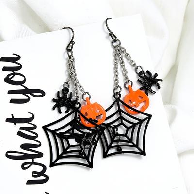Halloween retro oranžová dýně gotický pavouk na pavučině visací náušnice párty ozdoba dárek pro roztomilé ženy dospívající