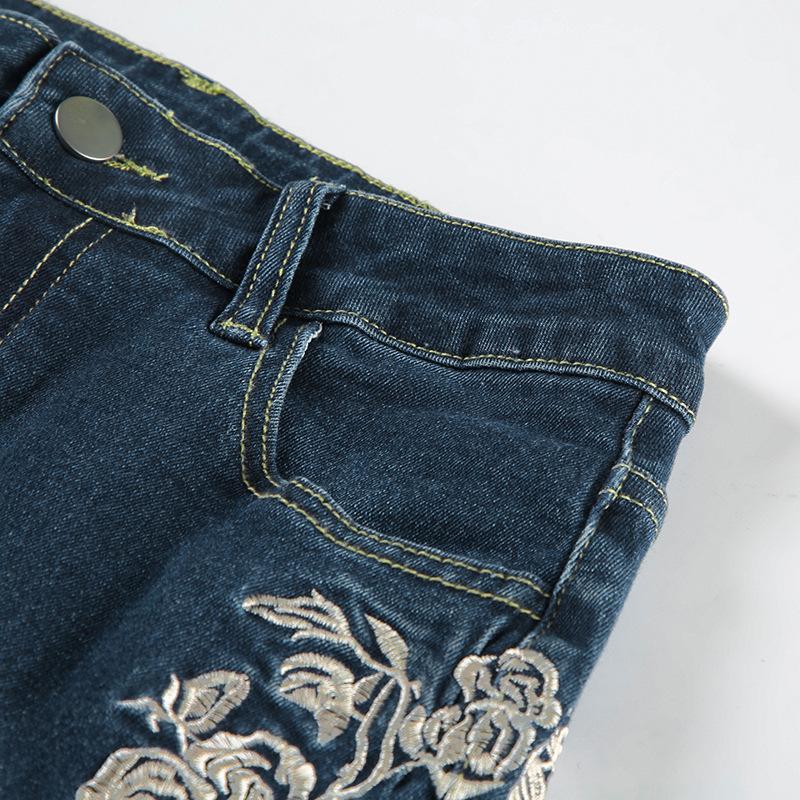 Plant Printed Embroidery Y2K Flare Jeans Women Vintage Skinny Boot Cut Trousers Fashion Street 2000s Denim Pants Fall