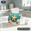 1pc Tissue Box, Cartoon Underwater Marine Cheerful Vibe Pattern, 2D Flat Printing, Multi-Purpose, Portable, Napkin Box, for Bathrooms