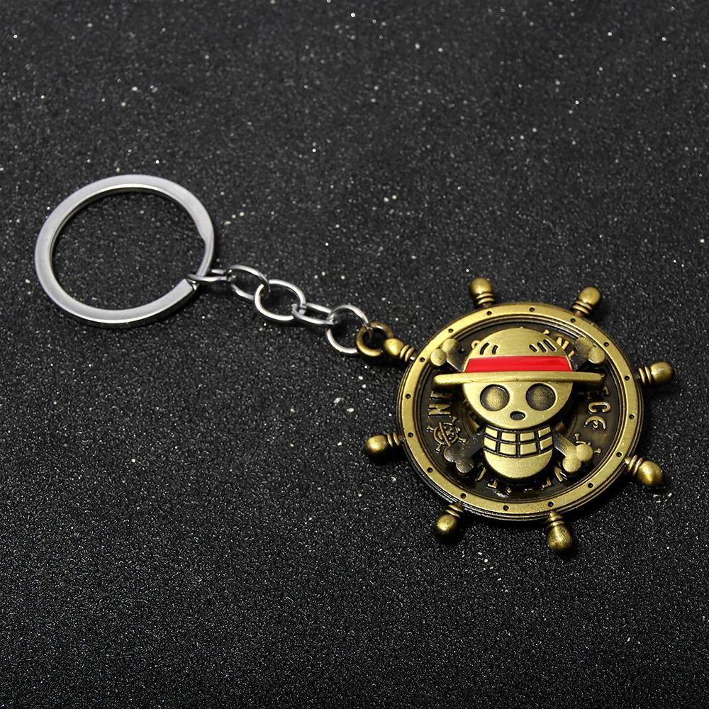 One Piece Luffy Rotatable Skull Keychain | Vintage Compass Metal Key Ring | Anime Fans Gift for Car Keys
