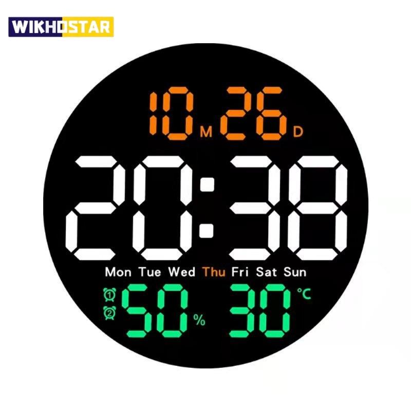 LED Wall Clock With Remote Control Auto Dimming 10 Level Brightness Digital Alarm Clock For Home Farmhouse Office