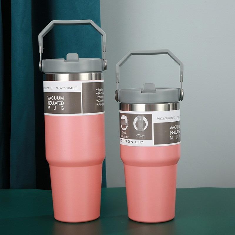 30oz velkokapacitní přenosná termoska do auta z nerezové oceli s brčkem a rukojetí, cestovní sportovní láhev na vodu, vakuová baňka