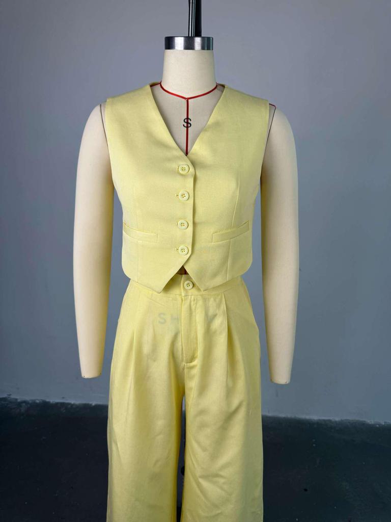 2025 Summer Women's Casual Set: Elegant Vest Tank Top & High-Waisted Wide-Leg Pants