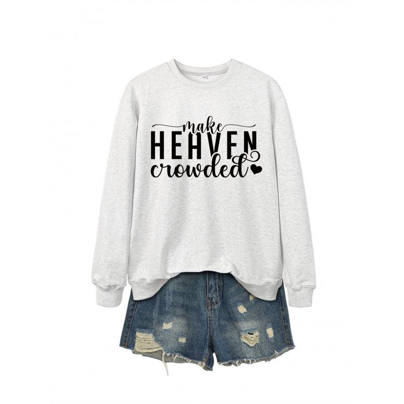 MAKE HEART Graphic Print Loose Fit Crewneck Long Sleeve Sweatshirt Women